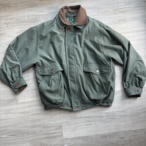 Rainforest Mens XL Green Leather Collar Quilted Lined Bomber Jacket